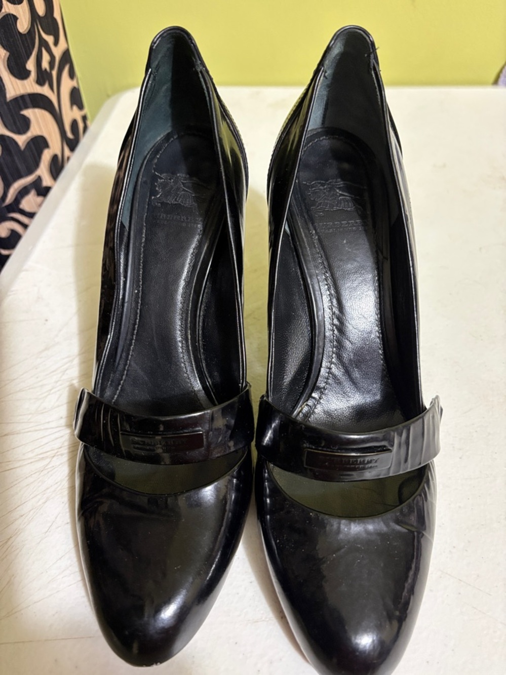 Burberry Black Patent charol  Loafer-Style Heels